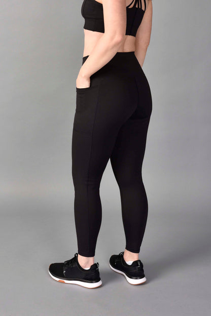 High Rise Side Pocket Recycled Core Compression 7/8 Legging in Matte Black