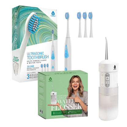 Ultimate Smile Care Duo: Triple-Head Tooth Wizard & Travel-Ready Water Flosser