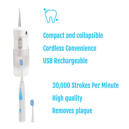 Ultimate Smile Care Duo: Triple-Head Tooth Wizard & Travel-Ready Water Flosser