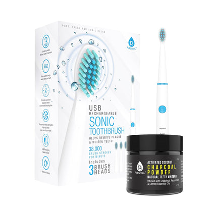 USB Rechargeable Rotary Toothbrush + Freebie Activated Coconut Charcoal Powder Natural Teeth Whitener