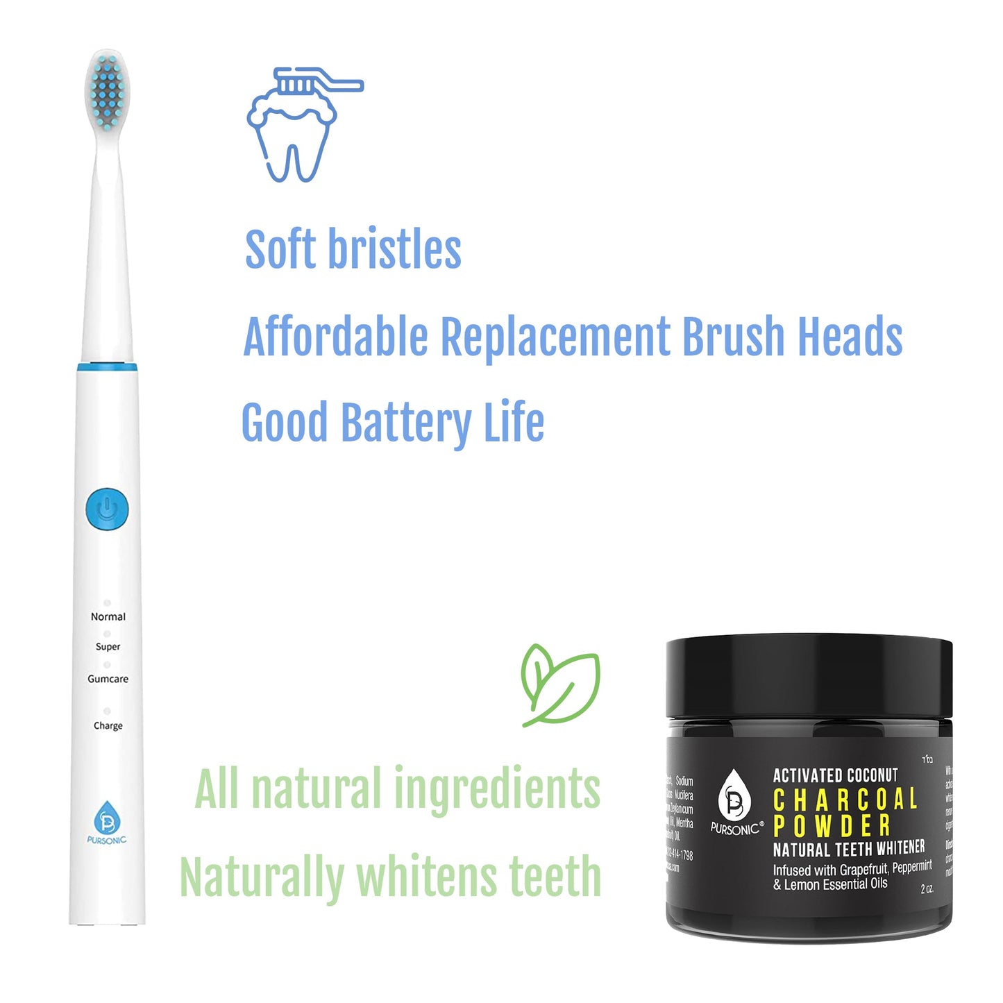 USB Rechargeable Rotary Toothbrush + Freebie Activated Coconut Charcoal Powder Natural Teeth Whitener