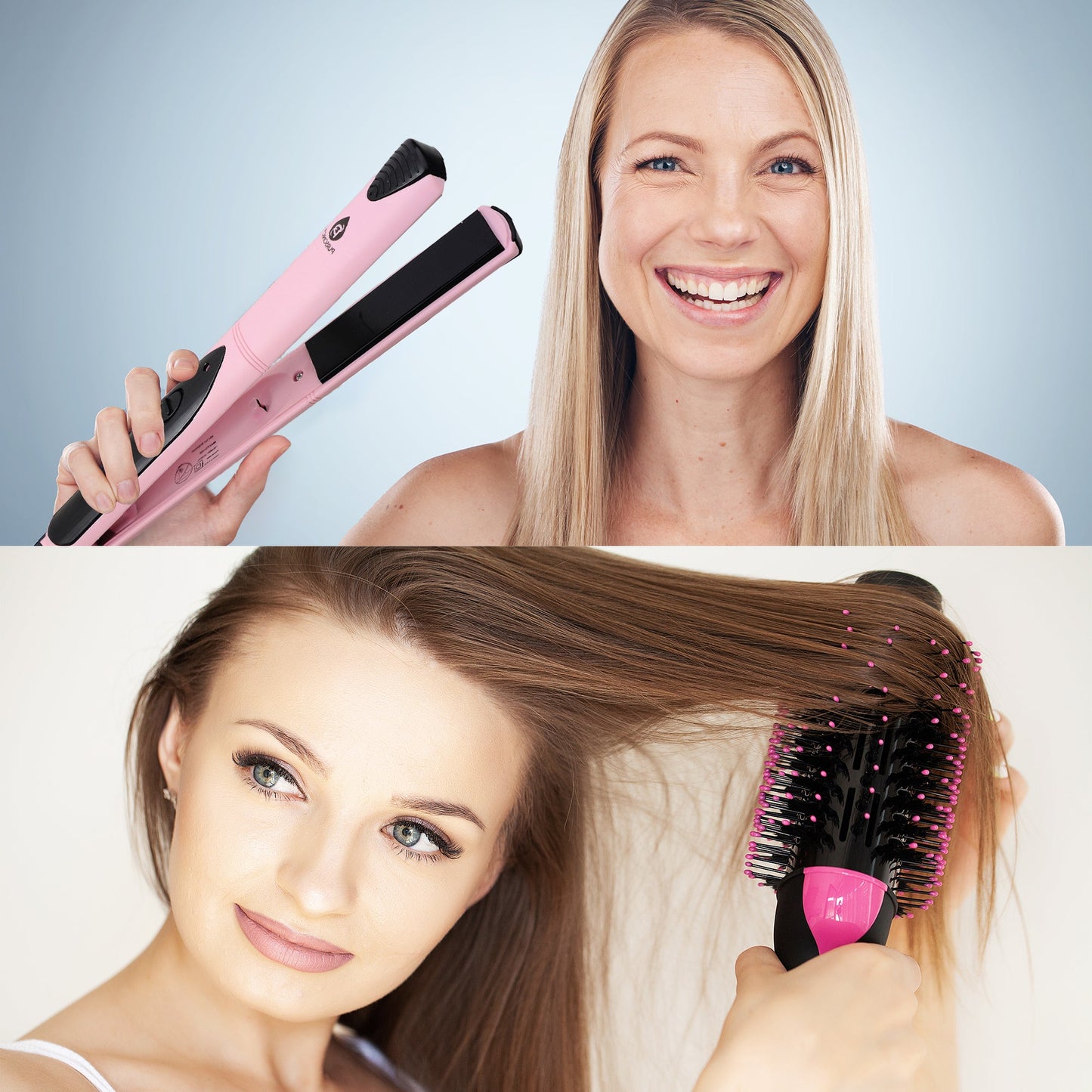 Hair Styling Power Bundle: One Step Hair Dryer & Volumizer Brush + Professional Salon Quality Flat Iron Hair Straightener With Free Travel Straightener