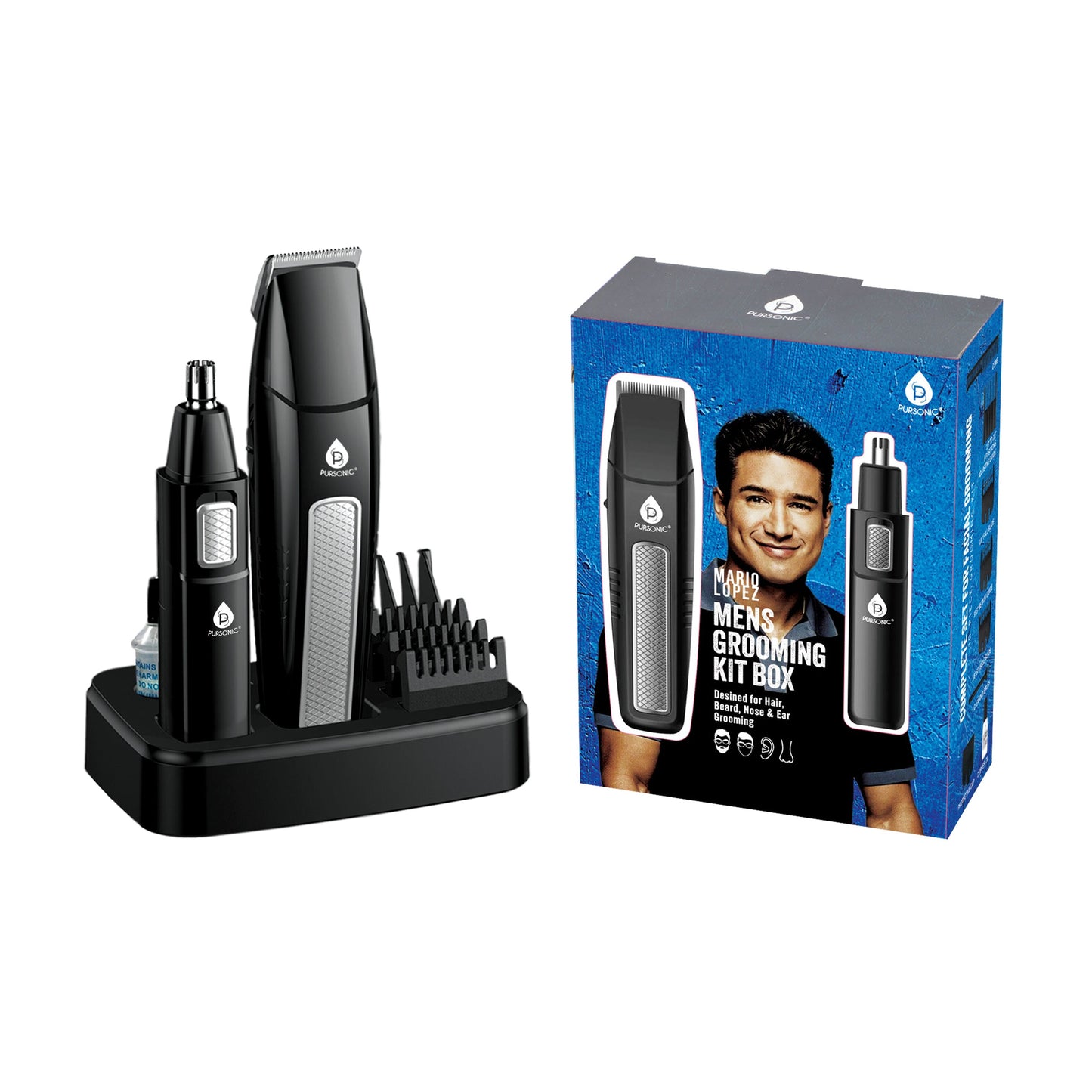 Mario Lopez Mens Grooming Kit , Designed for Hair, Beard, Nose & Ear Grooming, 10 Piece Grooming Kit