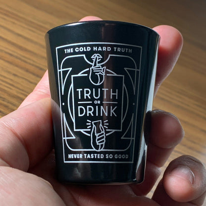 Truth or Drink + 4 Shot Glasses Set | Card Game and Custom Drinkware Combo