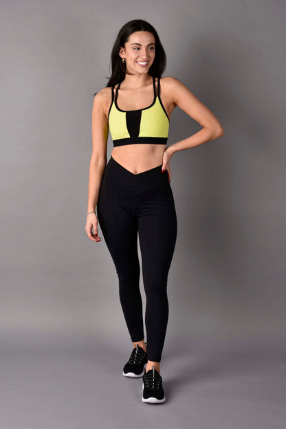 Trinity Reversible Matte Luxe Strappy Sports Bra in Neon Black Combo