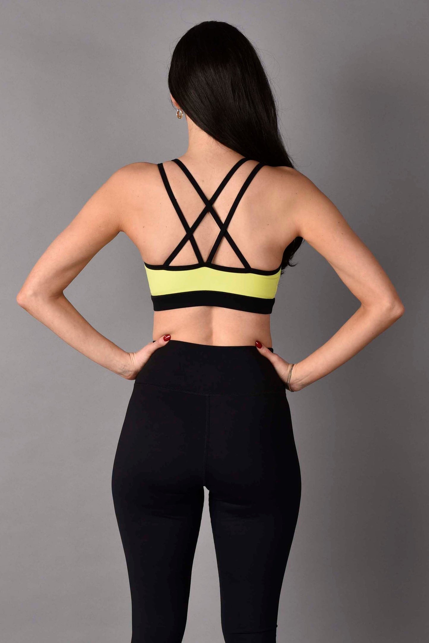 Trinity Reversible Matte Luxe Strappy Sports Bra in Neon Black Combo