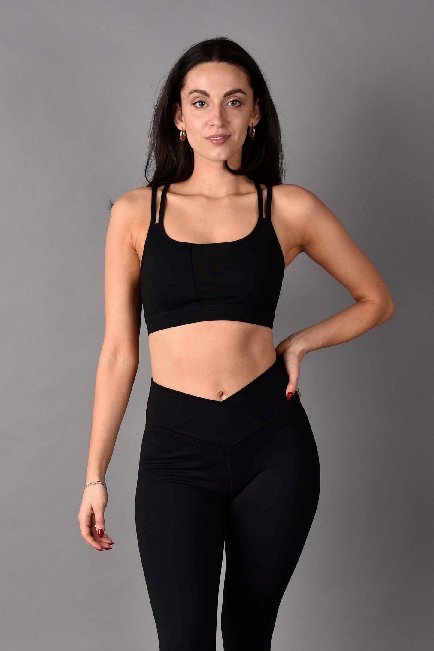 Trinity Reversible Matte Luxe Strappy Sports Bra in Neon Black Combo