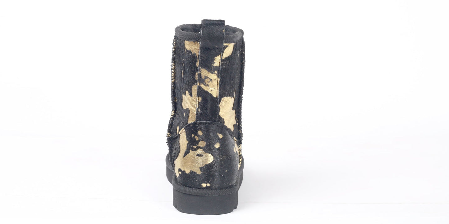 Turano 7.5 in Boot - Black & Gold Etched Cow Print