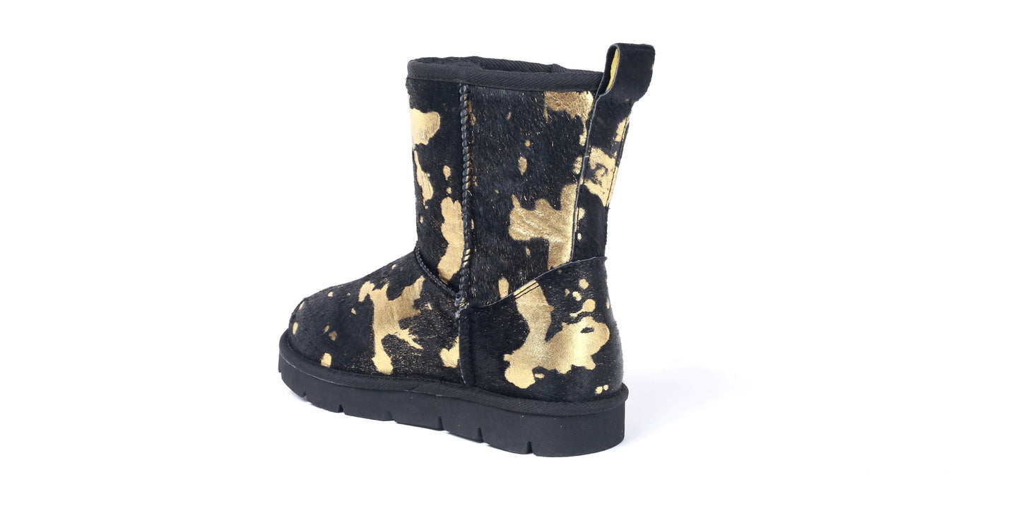 Turano 7.5 in Boot - Black & Gold Etched Cow Print