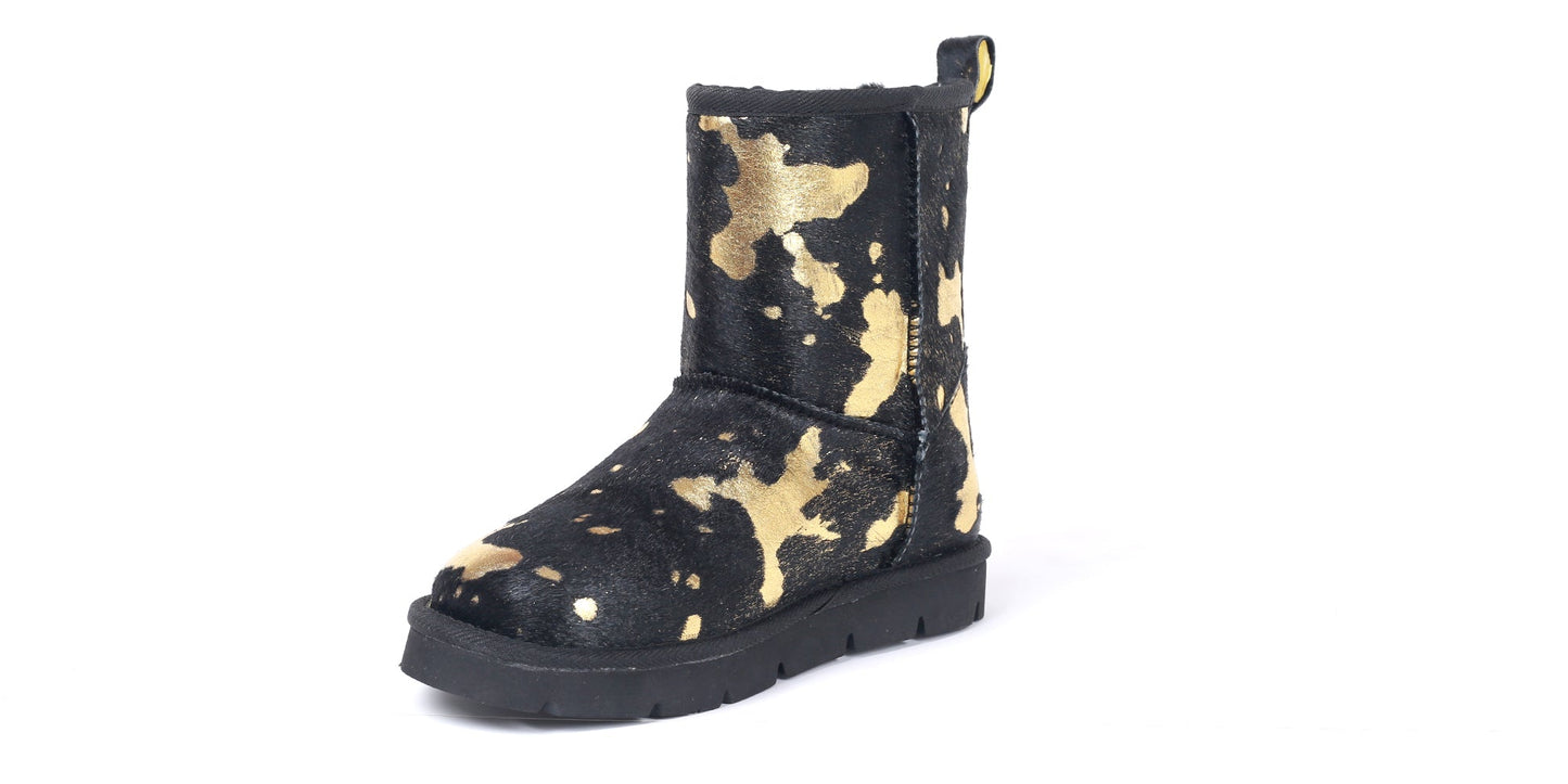 Turano 7.5 in Boot - Black & Gold Etched Cow Print