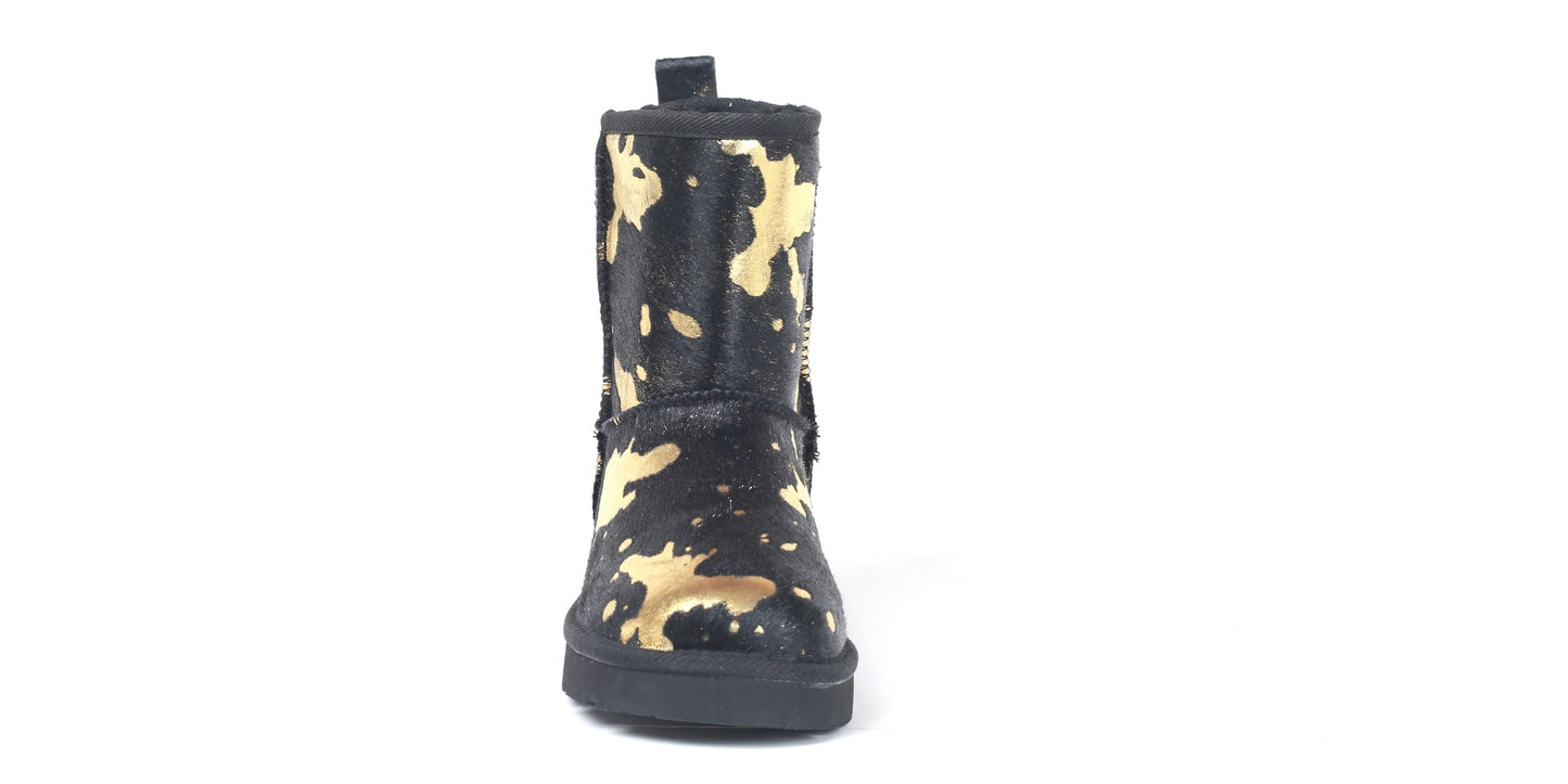 Turano 7.5 in Boot - Black & Gold Etched Cow Print