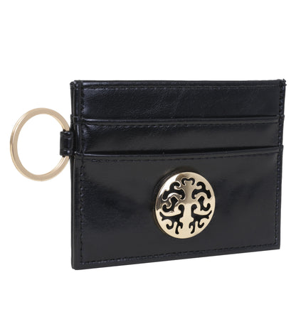 Rebecca & Rifka Glazed Vegan Leather Medallion Credit & ID Card Case & Key Fob Chain