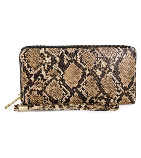 Rebecca & Rifka Vegan Python Snakeskin Leather Zip Around Wristlet Wallet