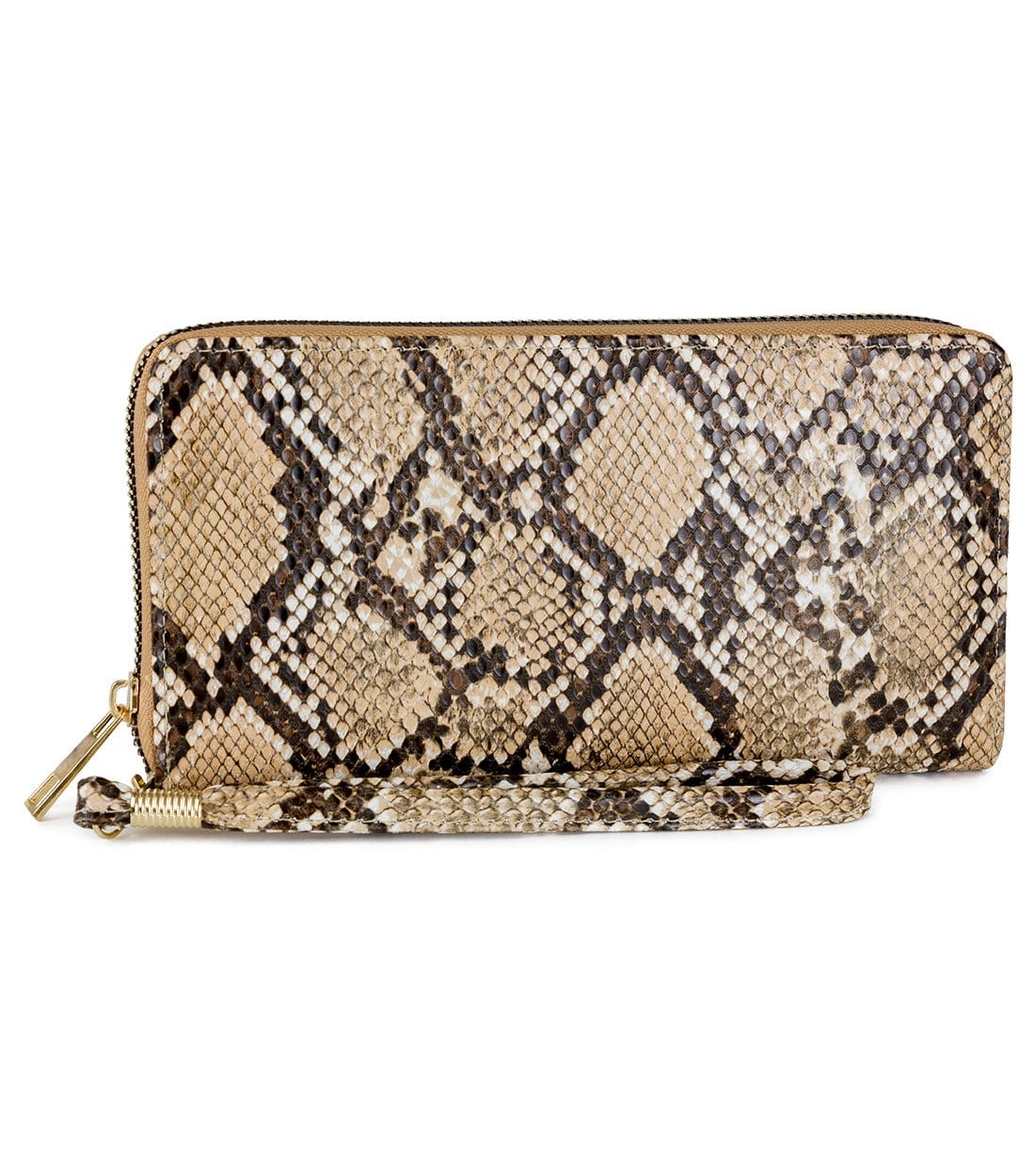 Rebecca & Rifka Vegan Python Snakeskin Leather Zip Around Wristlet Wallet