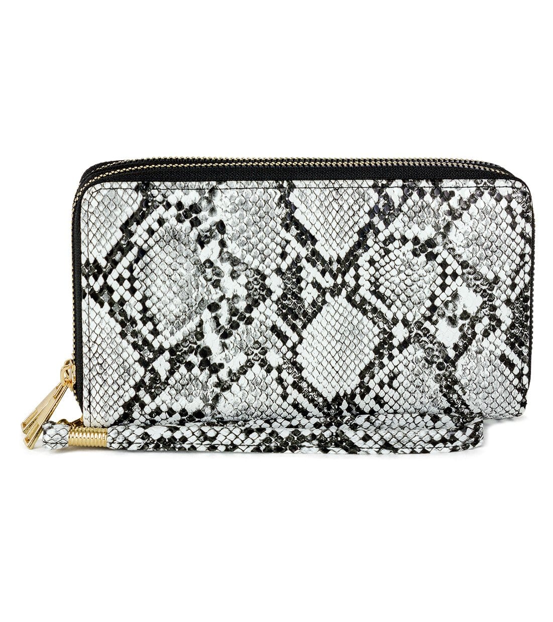 Rebecca & Rifka Vegan Python Snakeskin Leather Double Zip Around Wristlet Wallet