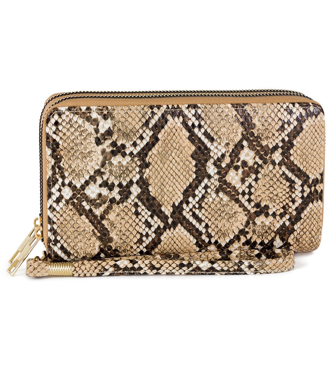 Rebecca & Rifka Vegan Python Snakeskin Leather Double Zip Around Wristlet Wallet