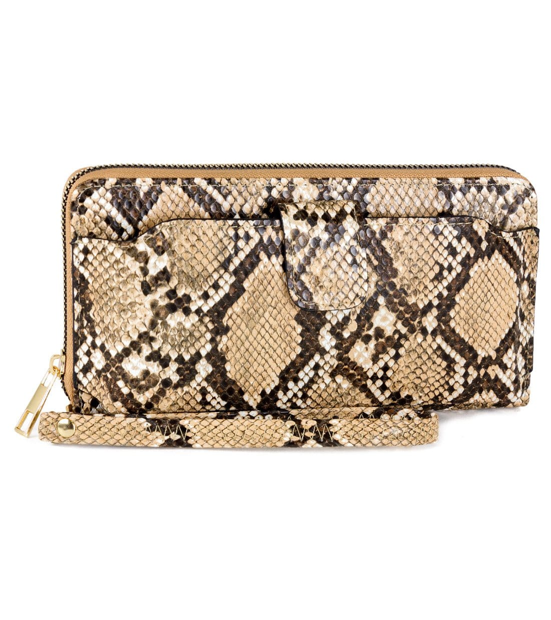 Rebecca & Rifka Vegan Python Snakeskin Leather Zip Around Phone Case Wristlet Wallet