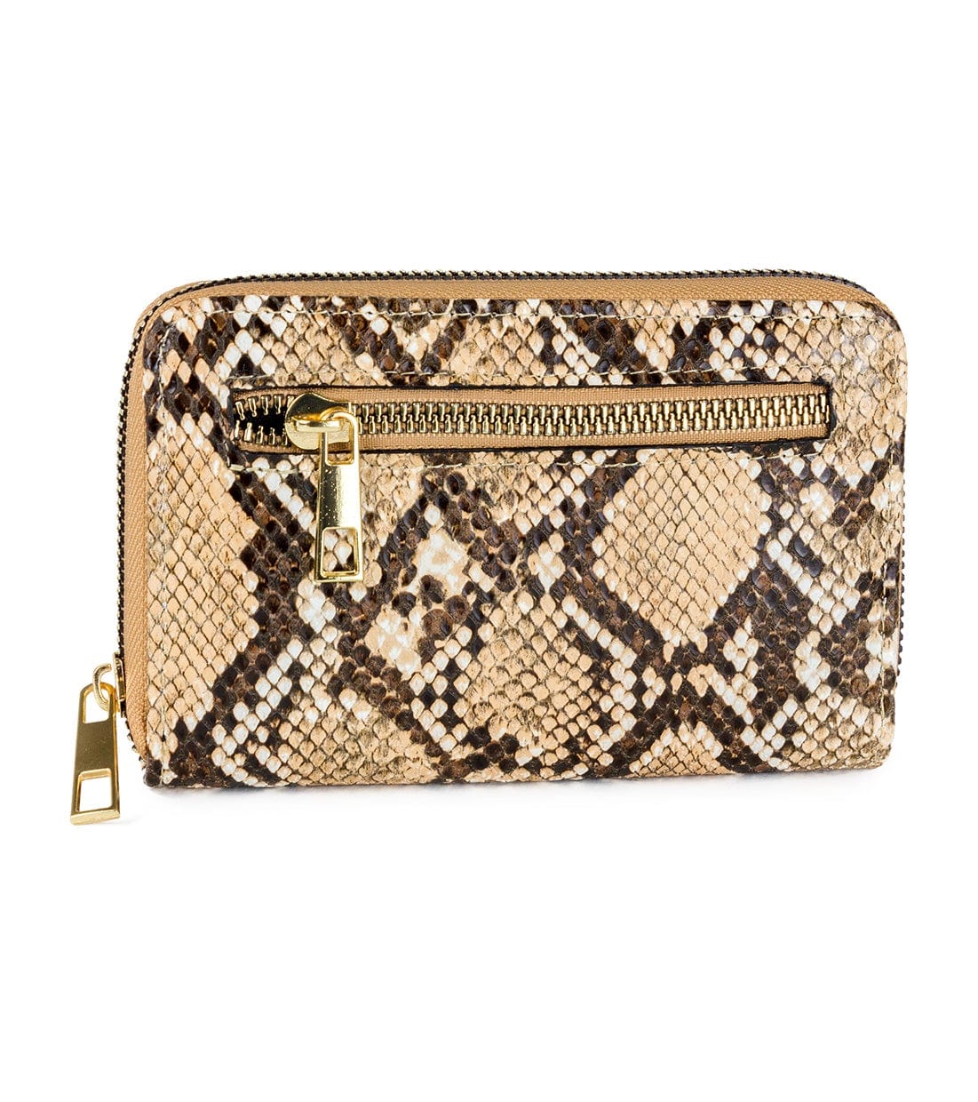 Rebecca & Rifka Zipper Back Vegan Python Snakeskin Leather Zip Around Indexer Compact Wallet