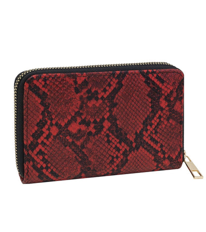 Rebecca & Rifka Vegan Python Snakeskin Leather Zip Around Indexer Compact Wallet