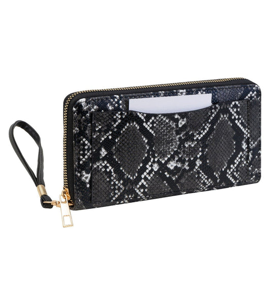 Rebecca & Rifka Slit Pocket Vegan Python Snakeskin Leather Zip Around Wallet