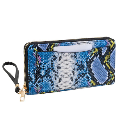 Rebecca & Rifka Slit Pocket Faux Python Snakeskin Leather Zip Around Wallet