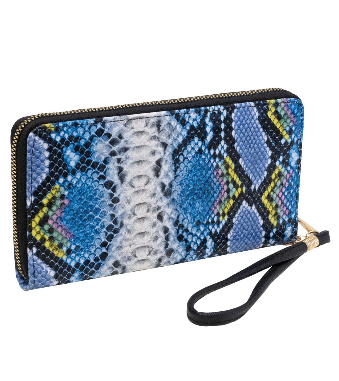 Rebecca & Rifka Slit Pocket Faux Python Snakeskin Leather Zip Around Wallet