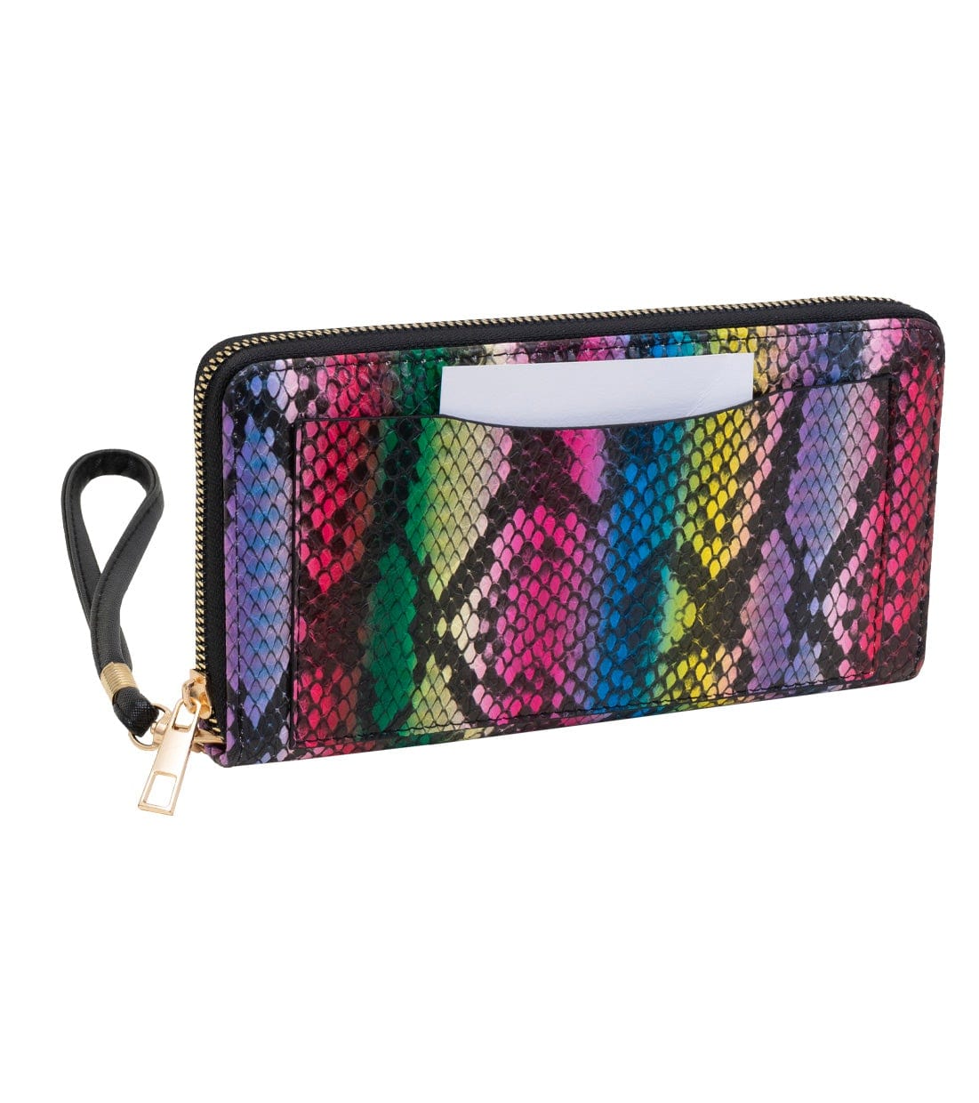 Rebecca & Rifka Slit Pocket Faux Python Snakeskin Leather Zip Around Wallet