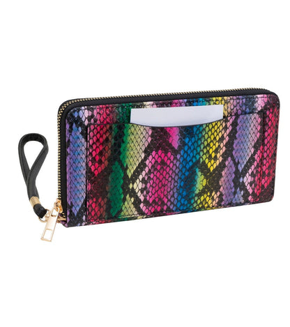 Rebecca & Rifka Slit Pocket Faux Python Snakeskin Leather Zip Around Wallet