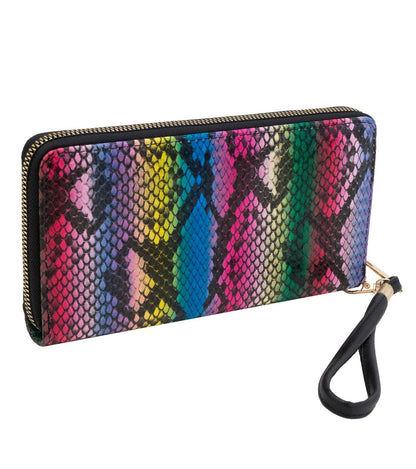 Rebecca & Rifka Slit Pocket Faux Python Snakeskin Leather Zip Around Wallet