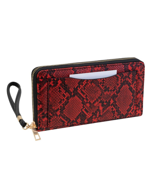 Rebecca & Rifka Slit Pocket Faux Python Snakeskin Leather Zip Around Wallet