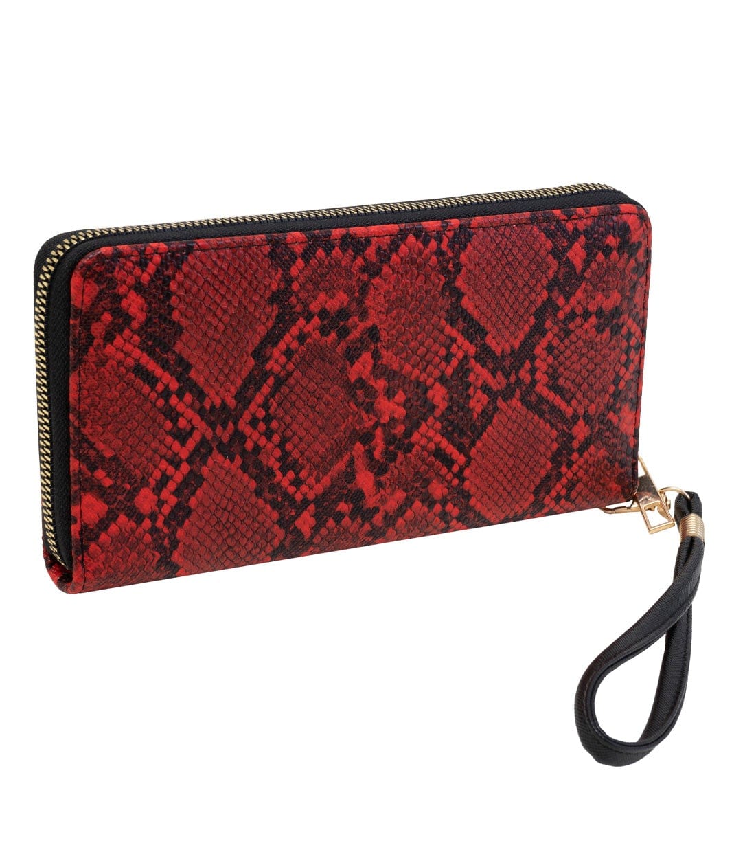 Rebecca & Rifka Slit Pocket Faux Python Snakeskin Leather Zip Around Wallet