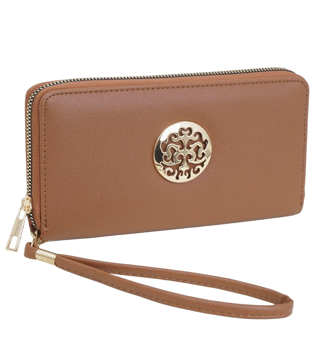 Rebecca & Rifka Vegan Smooth Leather Medallion Zip Around Wristlet Wallet