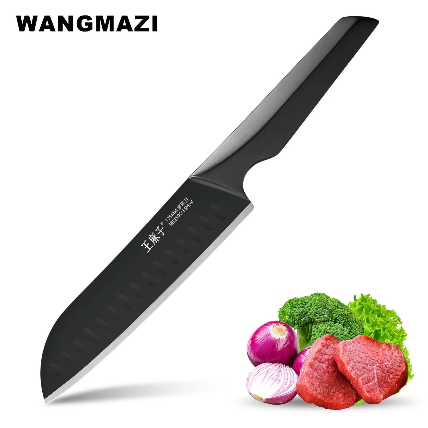 WANGMAZI iF Design Award German Stainless Steel Santoku Knife(7inch, Black)