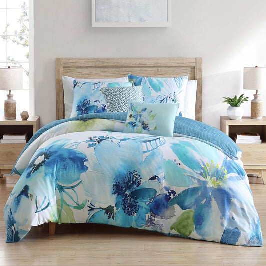 Bebejan Watercolor Blue 100% Cotton 5-Piece Reversible Comforter Set