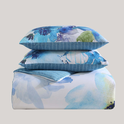 Bebejan Watercolor Blue 100% Cotton 5-Piece Reversible Comforter Set