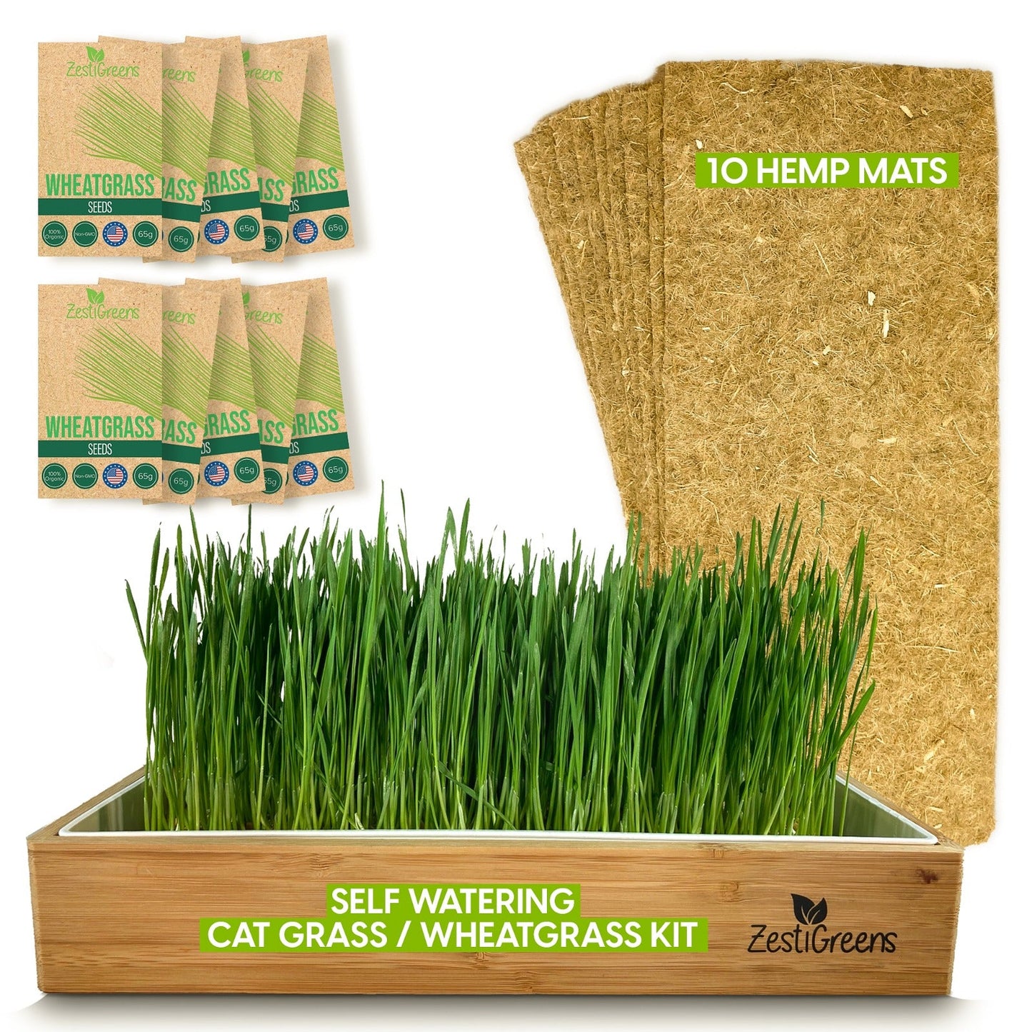 Self Watering Cat Grass Kit. Hands Down The Easiest Way to Grow Cat Grass. Everything Included to Grow 10 Large Crops of Delicious Cat Grass in Just 6 Days!.