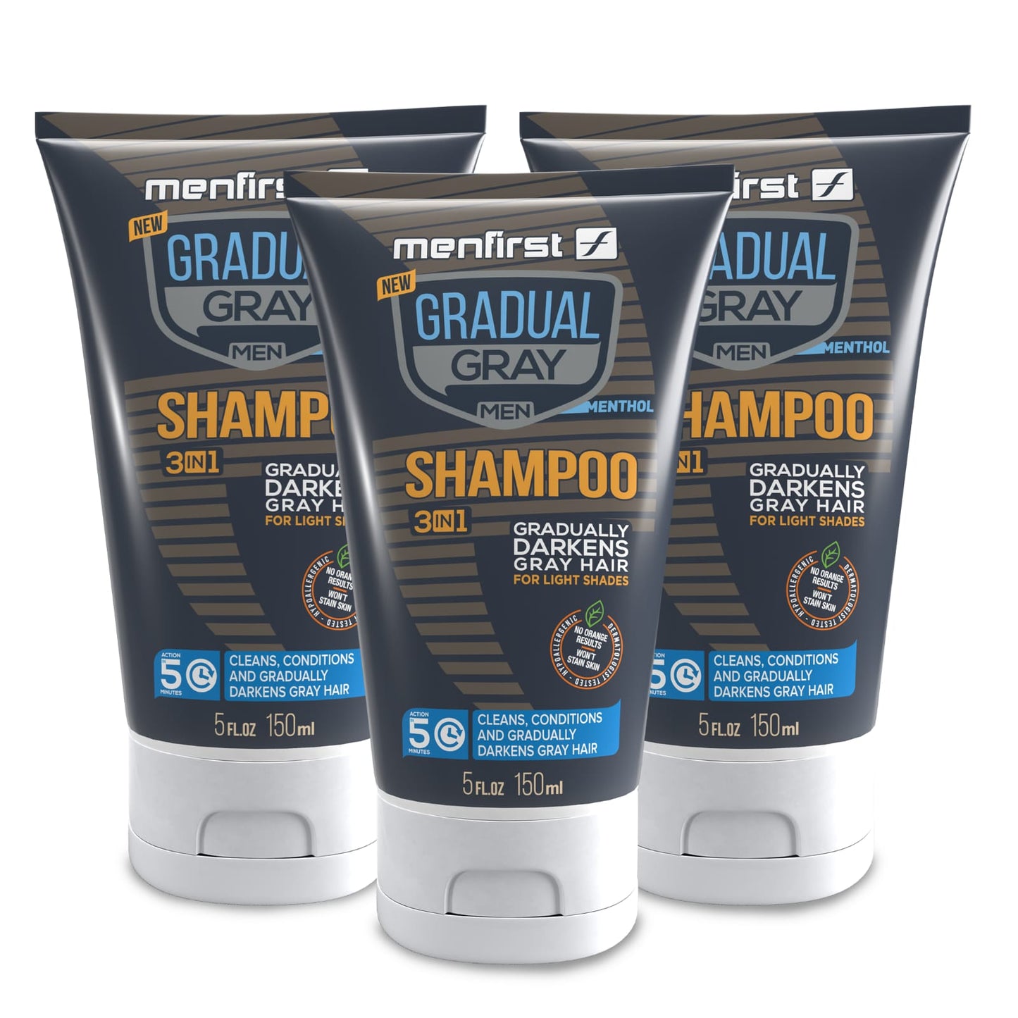 Menfirst Gradual Gray - 3-in-1 Shampoo - Natural Darkening Formula - 1 Pack - 5 Oz Each