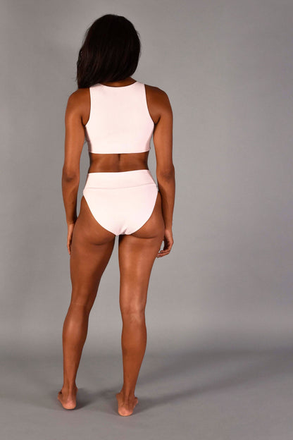 Highline Recycled Rib High Rise Bikini Bottom in Sugar Pink