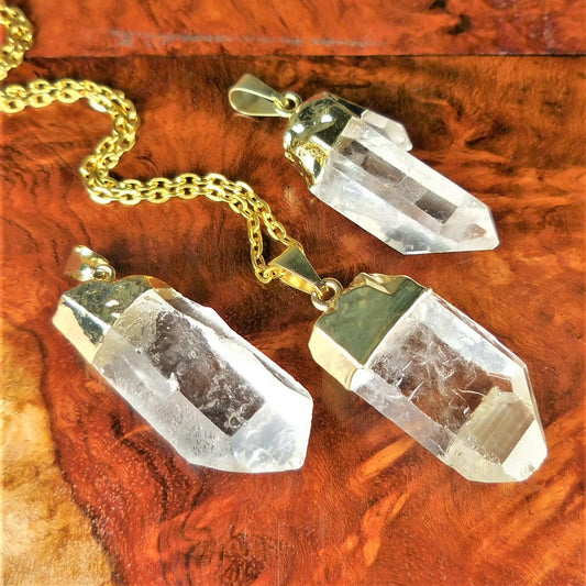 Quartz Crystal Point Pendants (5 pcs)(Gold Plated) Jewelry Wholesale Lot Necklace Charm Supply