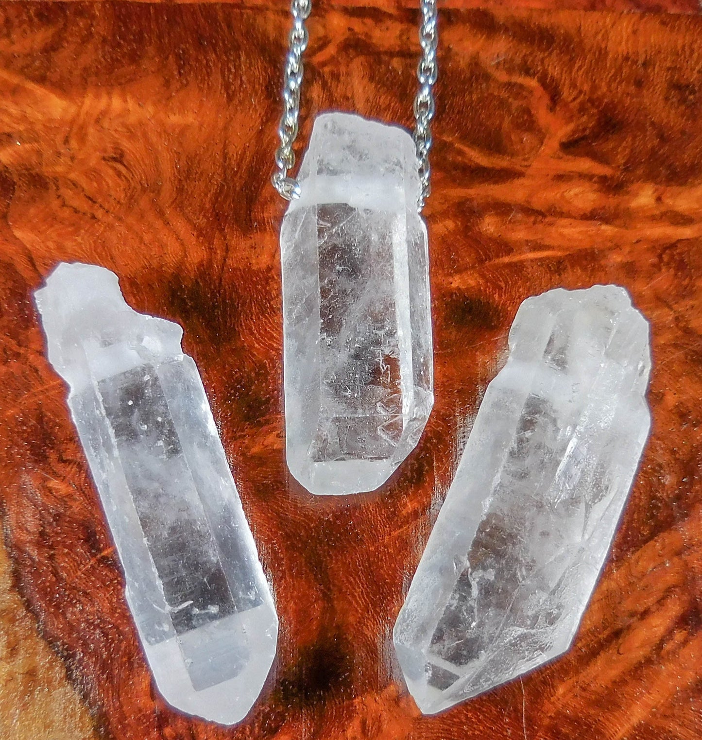 Drilled Hole Quartz Crystal Point Beads (3pcs)(2mm Hole) Pendant Necklace Charm Jewelry