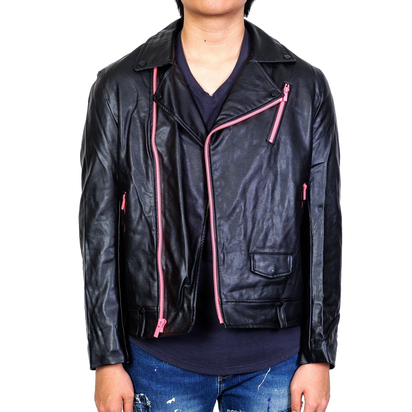 Joe Graphic Printed on back Black Faux leather Biker Jacket