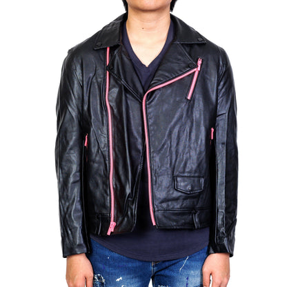 Joe Graphic Printed on back Black Faux leather Biker Jacket