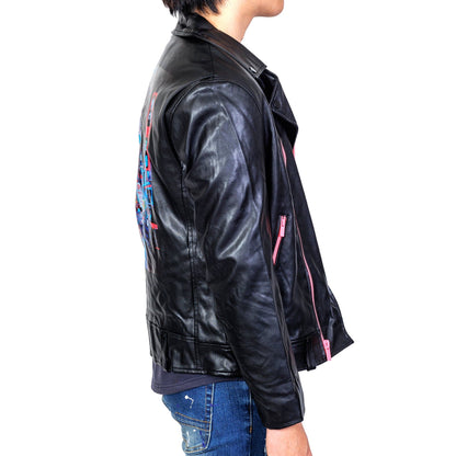 Joe Graphic Printed on back Black Faux leather Biker Jacket