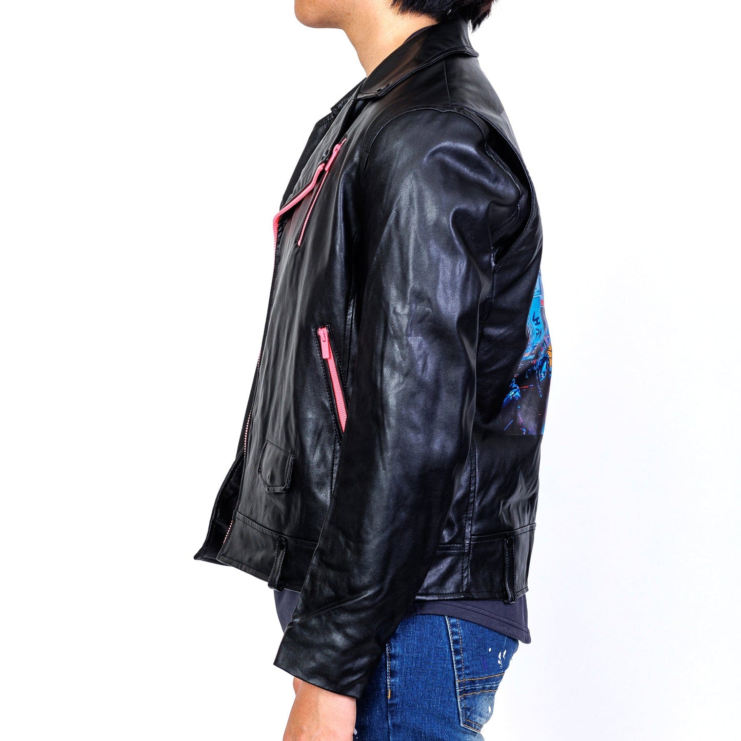 Joe Graphic Printed on back Black Faux leather Biker Jacket