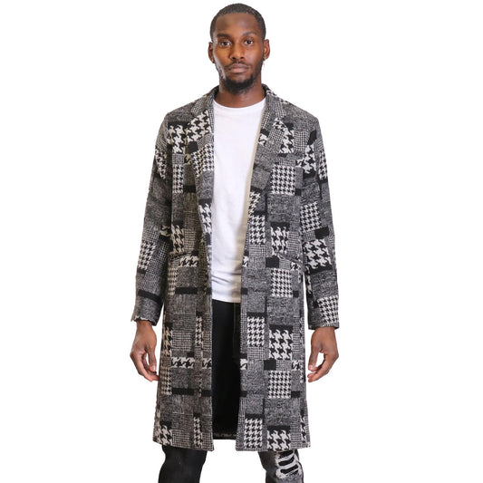 Neo black and white houndstooth pattern Wool Coat Jacket