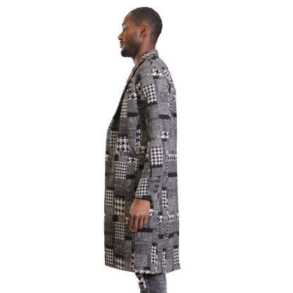 Neo black and white houndstooth pattern Wool Coat Jacket