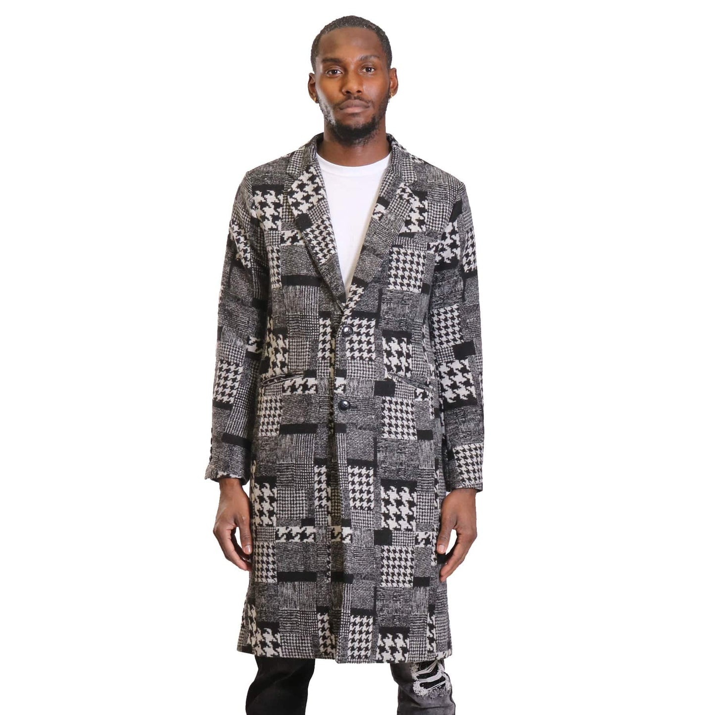 Neo black and white houndstooth pattern Wool Coat Jacket