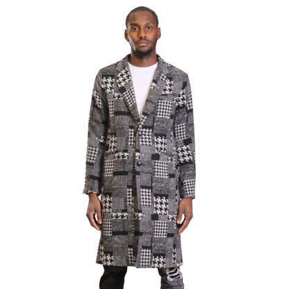 Neo black and white houndstooth pattern Wool Coat Jacket