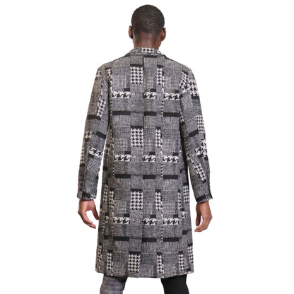 Neo black and white houndstooth pattern Wool Coat Jacket