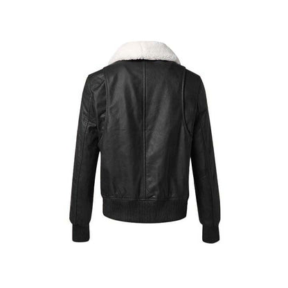 Radiance Black Leather Bomber Jacket